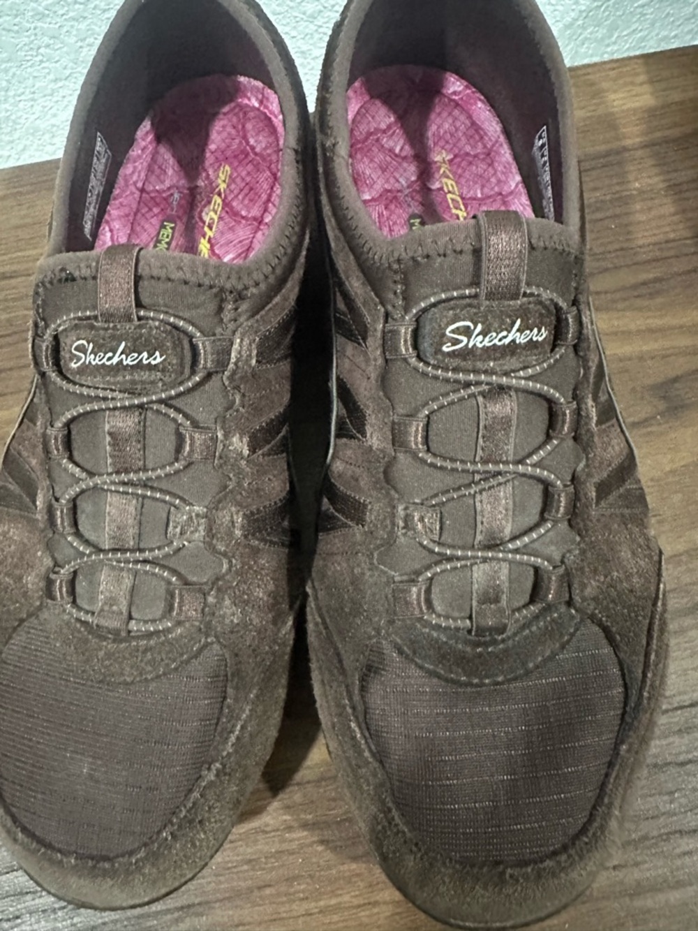 Skechers Women's Chocolate Brown Slip-On Athletic Sneakers with Pink Insole